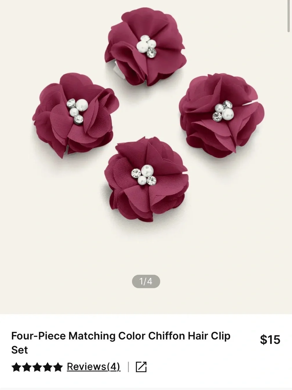 Azazie Four-Piece Matching Color Chiffon Hair Clip Set Mulberry